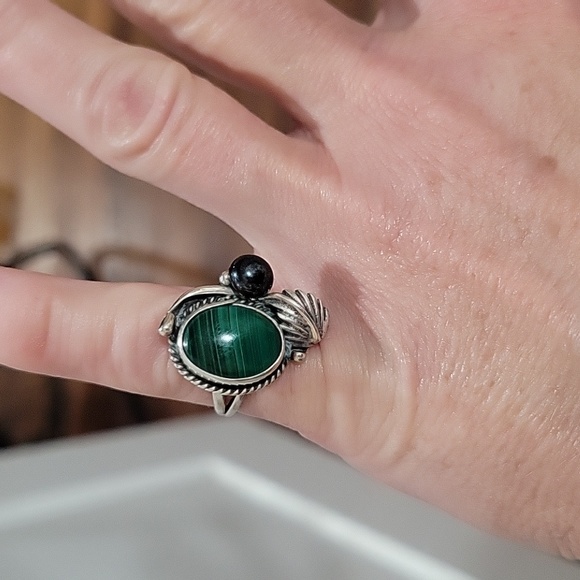 925 silver, Malachite and tahitian opal ring - Picture 6 of 10